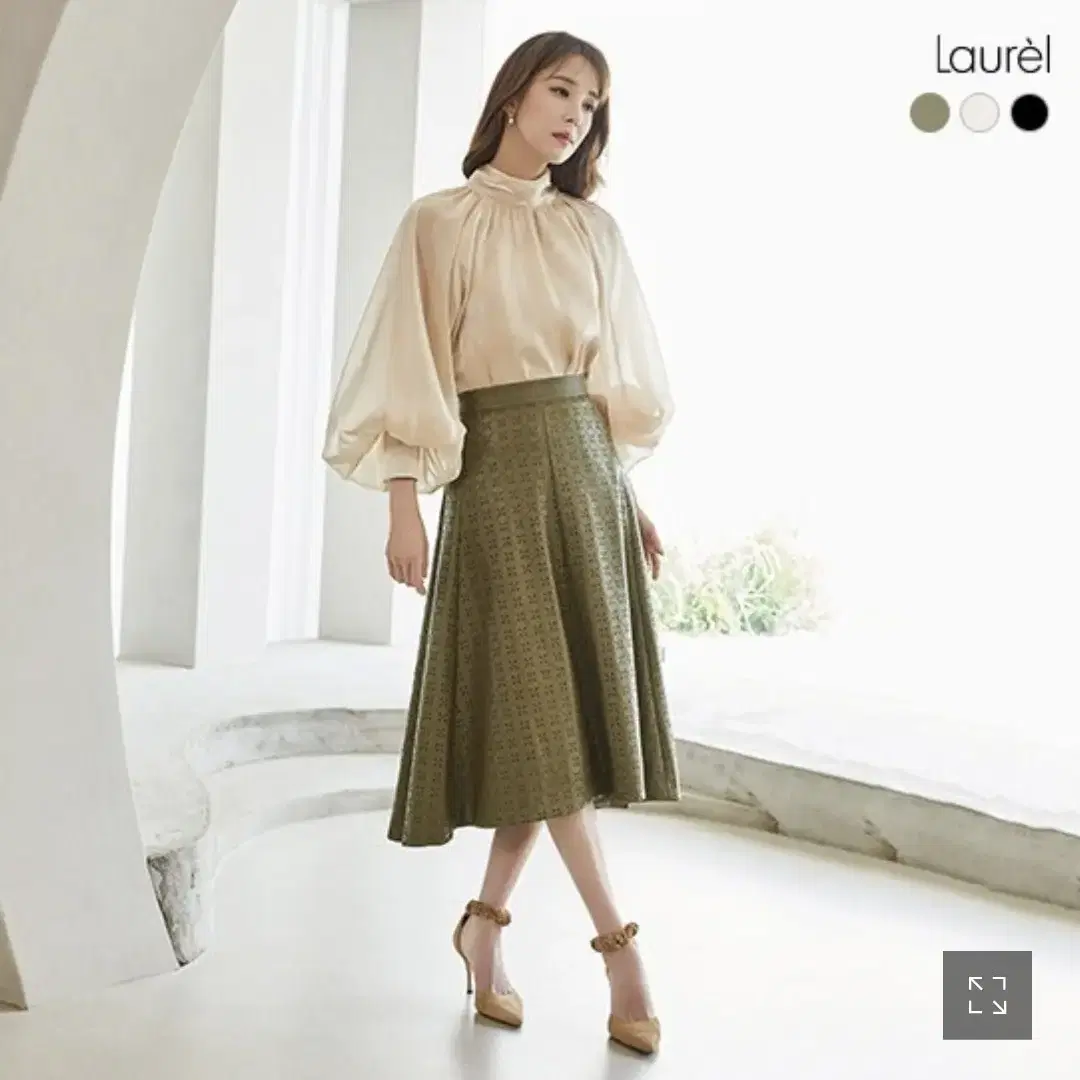 택ㅇ특가새)N1051 laurel 인조 가죽 롱 스커트.펀칭.올리브그린