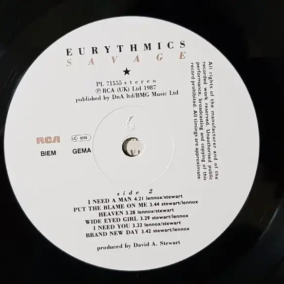 독일원반/Eurythmics LP