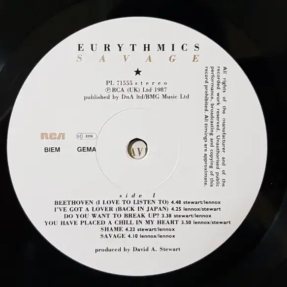 독일원반/Eurythmics LP