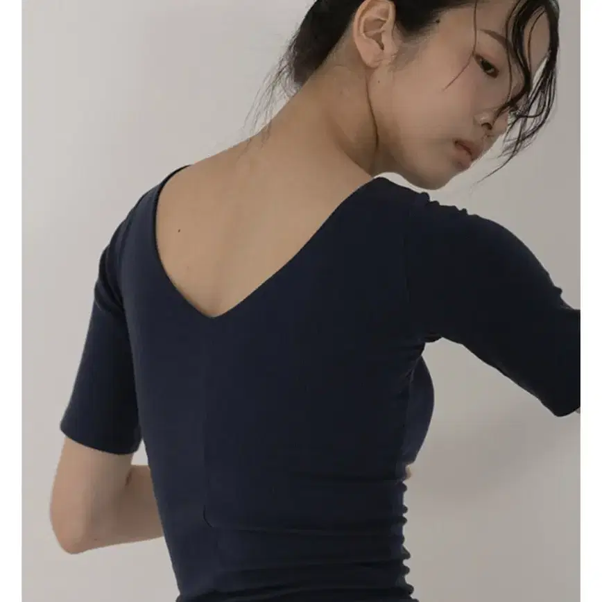 무브웜 Rib Slim Top-Navy S