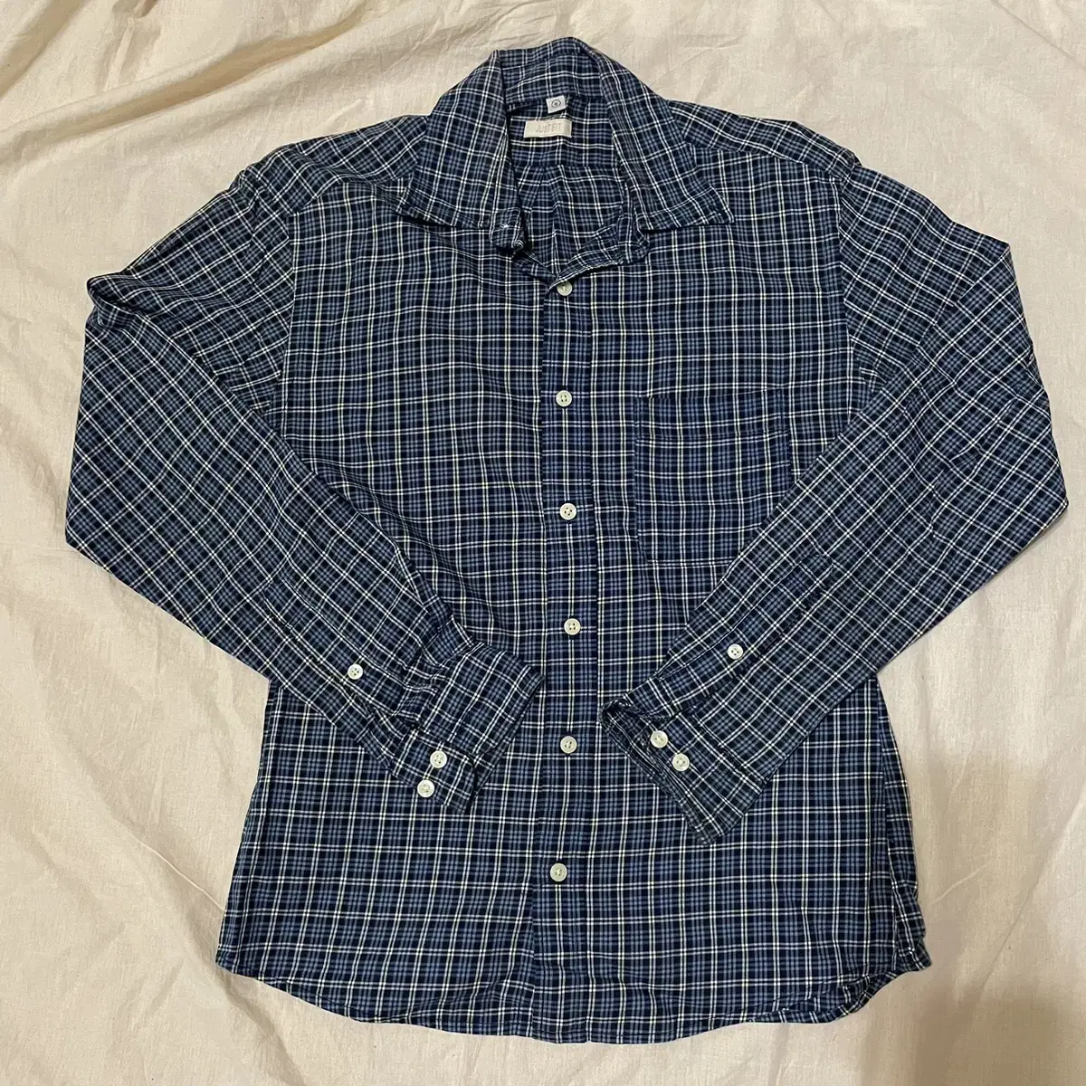 유니클로)men's vintage gaeul bloo check slim fit relief shirt남방