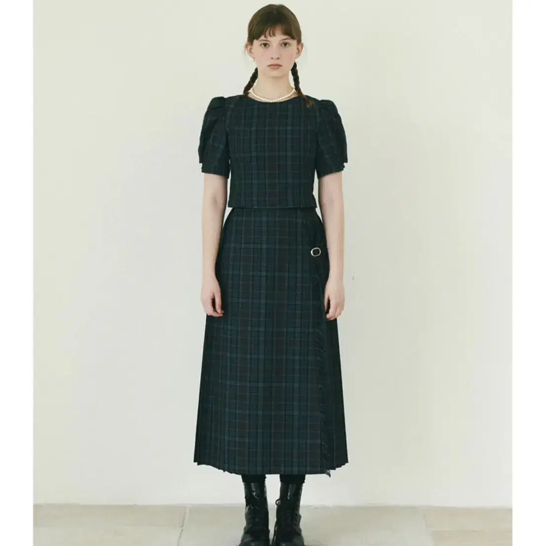 fletta check long pleats skirt 새상품 판매