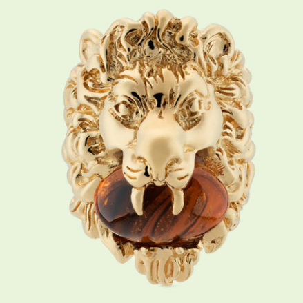 구찌 남성반지 Lion head ring with amber stone