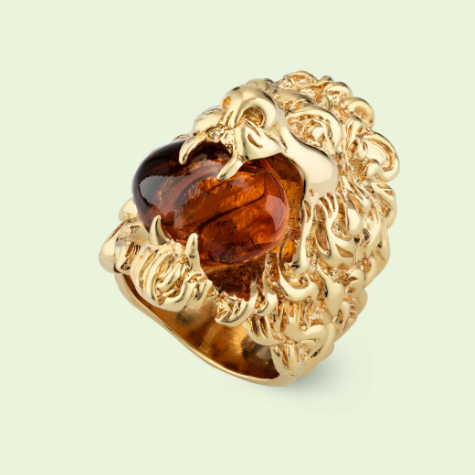 구찌 남성반지 Lion head ring with amber stone