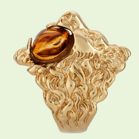 구찌 남성반지 Lion head ring with amber stone