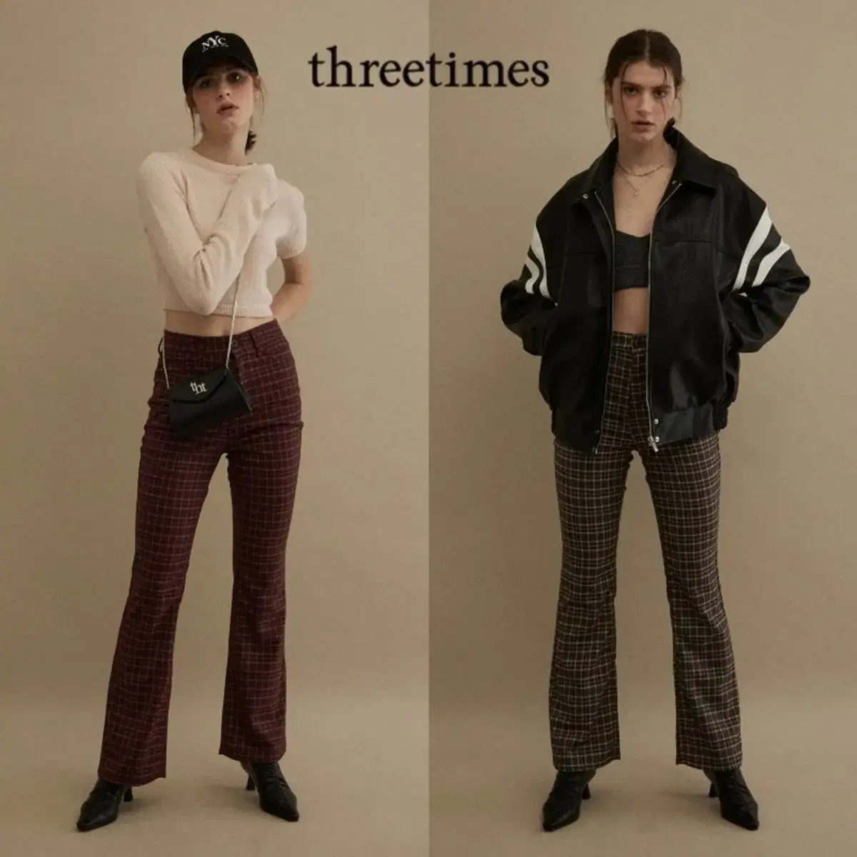 새상품)쓰리타임즈 threetimes check bootcut pants