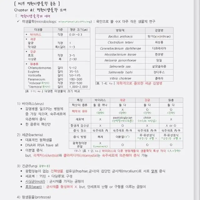 간호학과 필기 정리 - 미생물학 A+