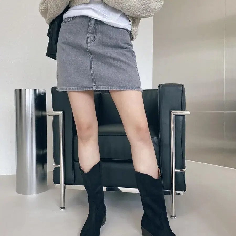 쓰리타임즈 washed grey denim skirt S