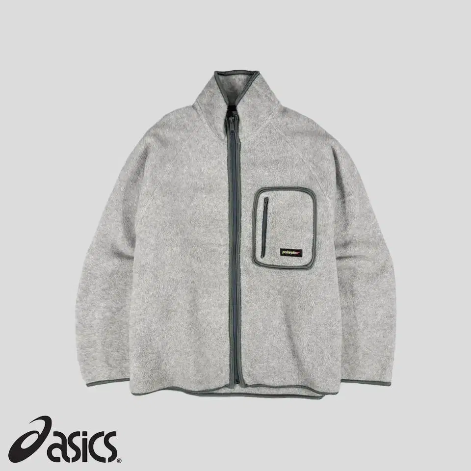 Asics 90s Light Grey Khaki Grey Fleece Fleece Jacket MADE I