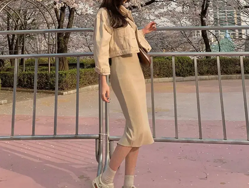 beige knit long onepiece