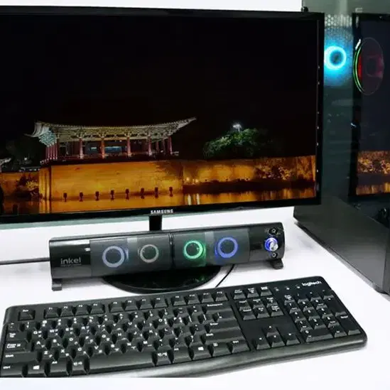 [새상품 무배] 인켈 2채널 LED 사운드바 PC 스피커 분리형 RGB