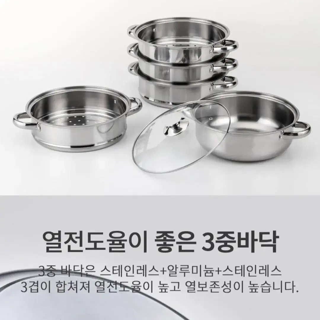 (독일) 스테인레스 찜기3중바닥 5단 찜솥 인덕션 냄비 만두 송편찌기