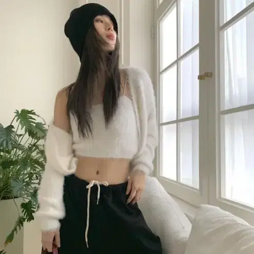 릿킴 fluffy top cardigan set