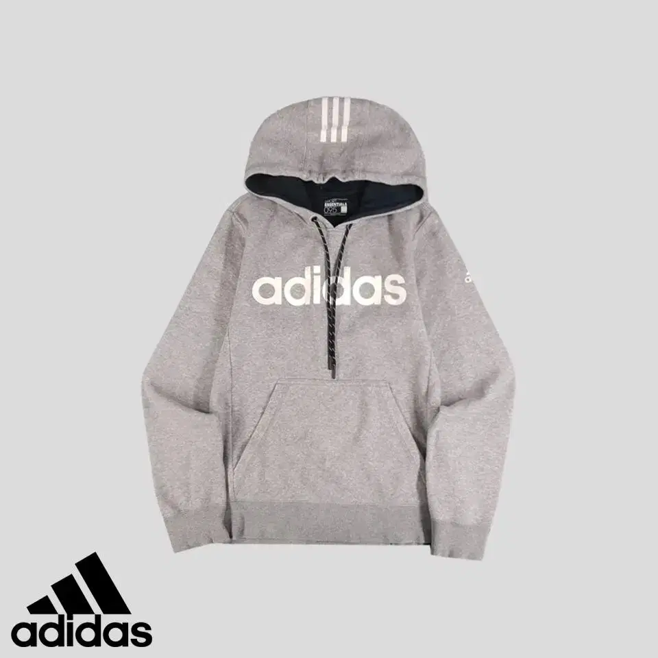 Adidas Melange Grey Tricolor Logo Spellout Big Print Brushed Sweat Hoodie