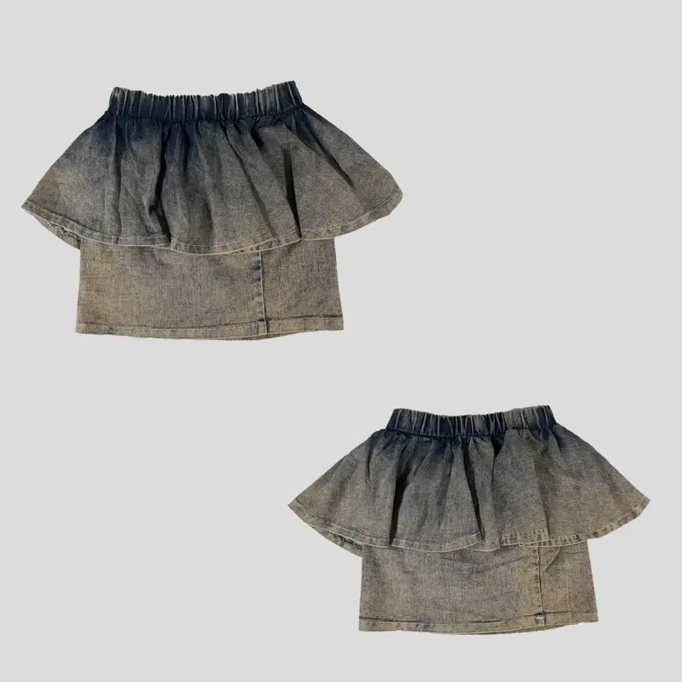 MOMO Jin Blue-washed H-Line Ruffled Y2K Punk Rock Chic Banded Denim Mini Skirt