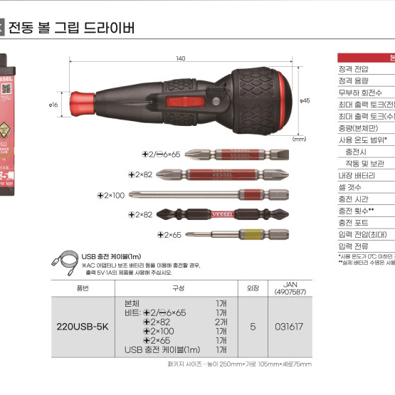 베셀 3.6V 전동 볼 그립 드라이버 미개봉 새제품 판매합니다