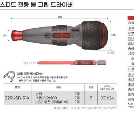 베셀 3.6V 스피드 전동 볼 그립 드라이버 미개봉 새제품