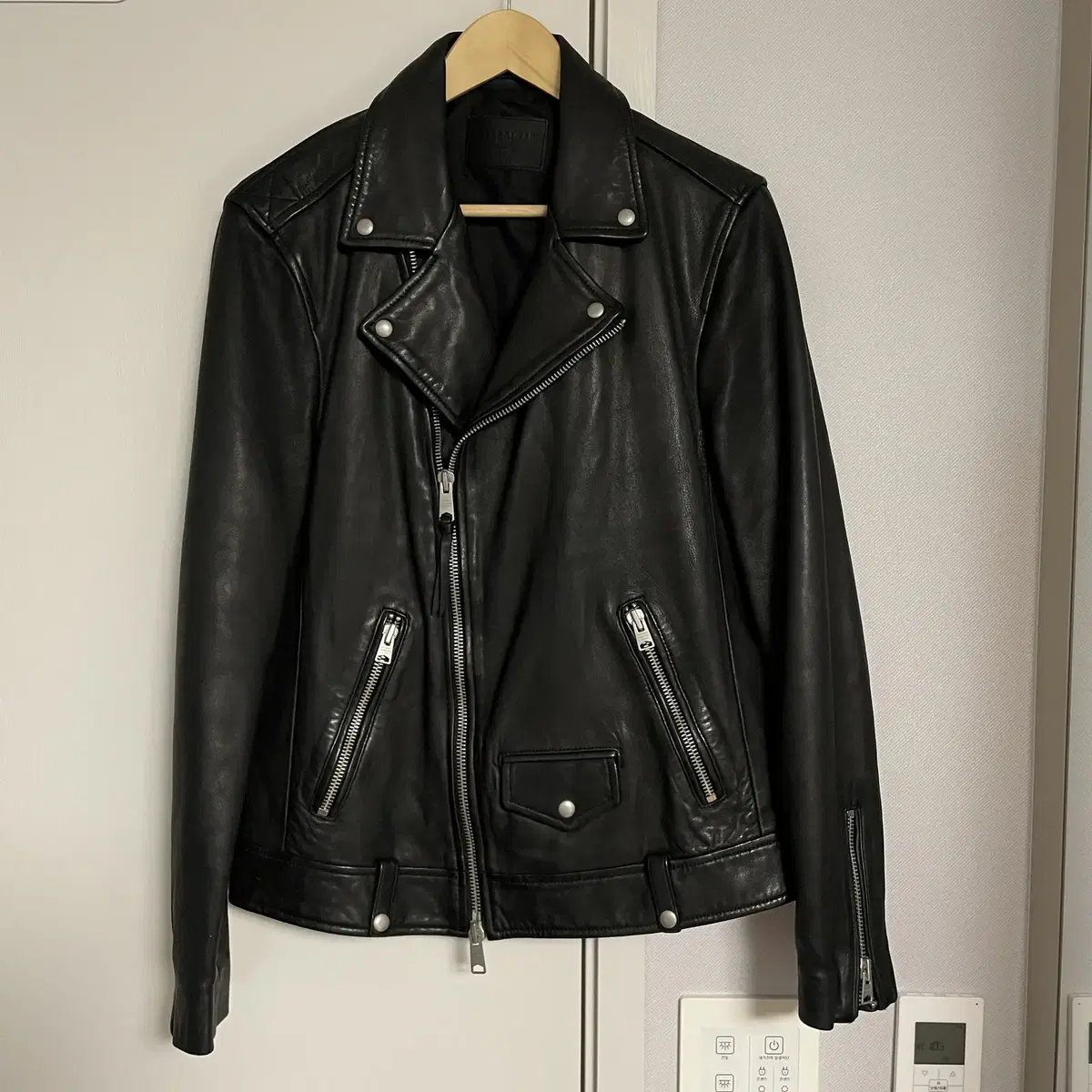 All Saints Milo Biker Leather Jacket Black Size M Leather Jacket for sale