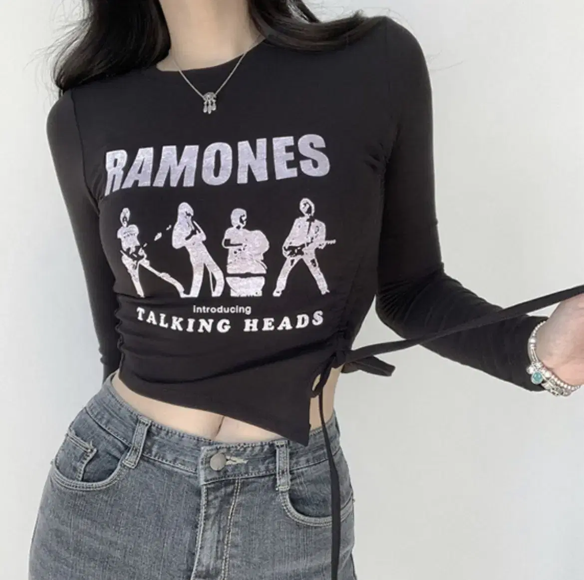 Ramones Slim Fit String Crop Long Sleeve Tee