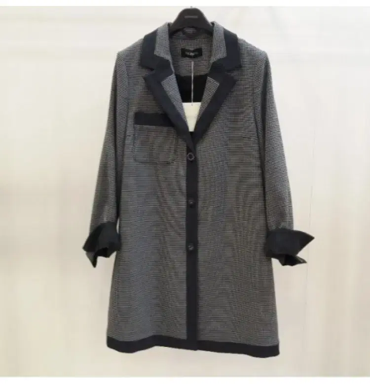 Balenciaga Houndstooth Colorblocked Coat, Long Jacket