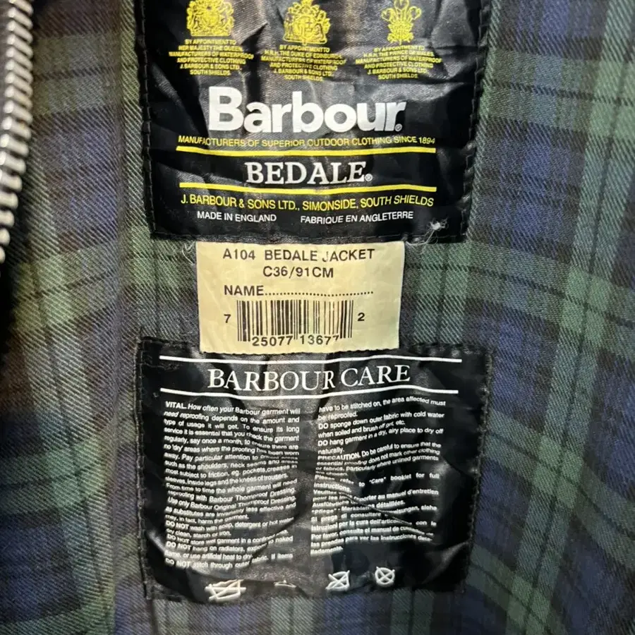 바버 barbour 비데일 왁스자켓