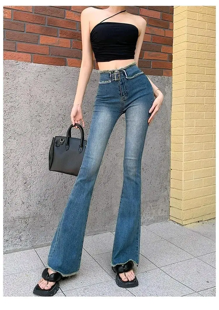 High-waisted bootcut denim skinny long pants for sale (new)