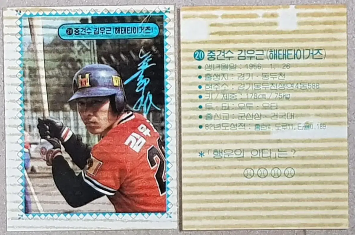 Kim Woo-geun, a professional baseball player for the Haitai Tigers in 1983 Sports kard