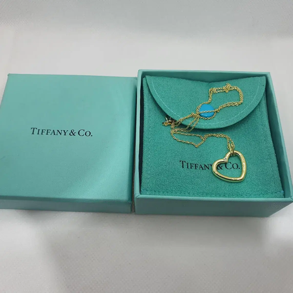 급매 Tiffany 티파니 18K YG 원포인트 다이아 오픈하트 상태굿