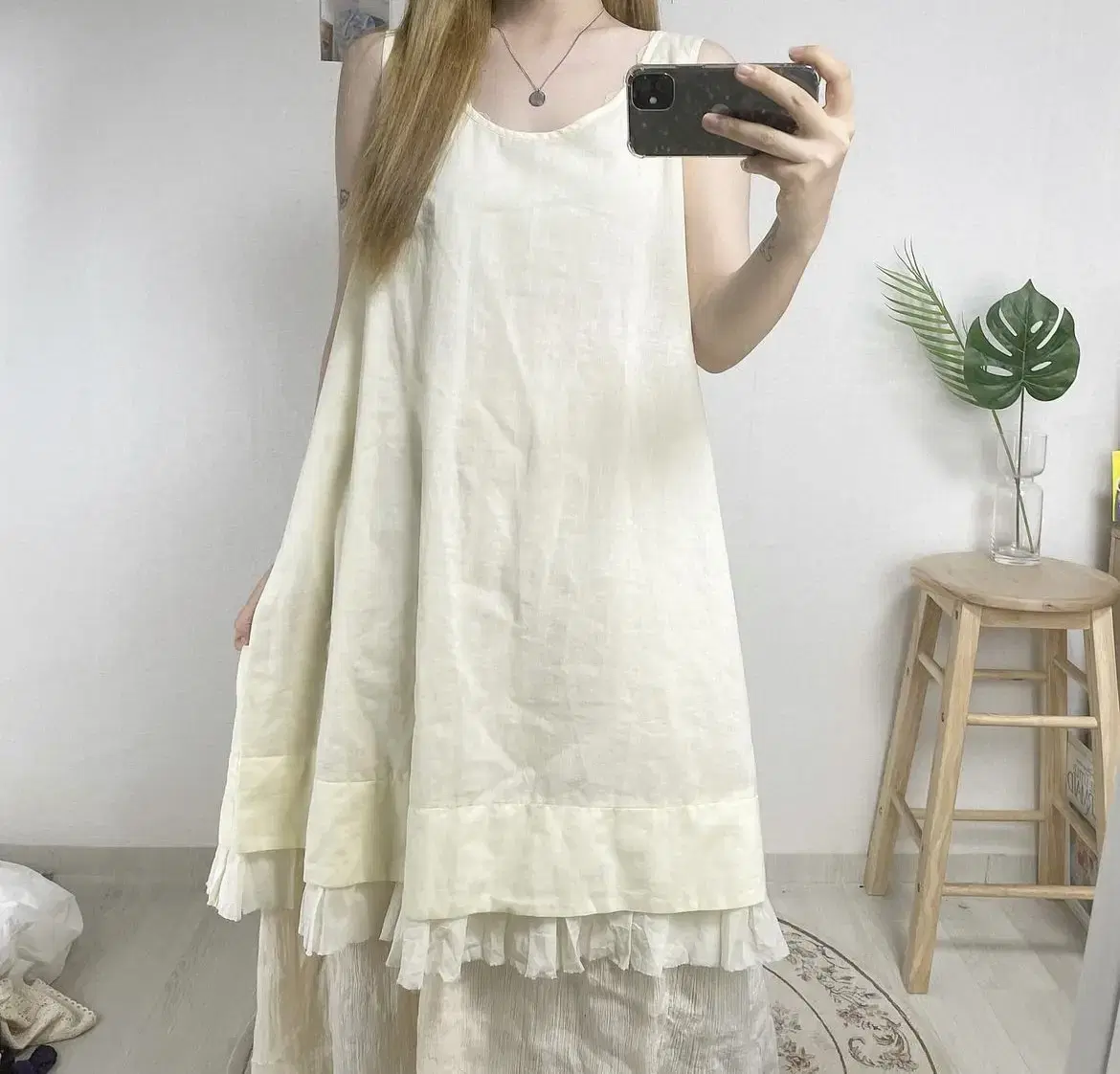 see-through white sleeveless nasi ONEPIECE vintage one piece