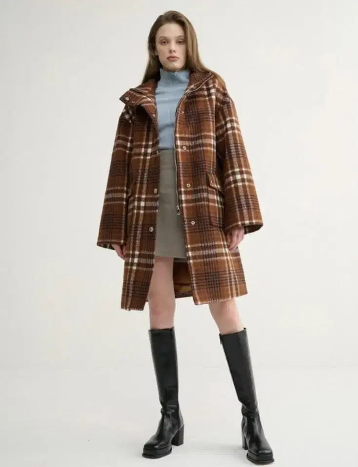 NOIR joy Hooded Check Wool Coat (new/brown)