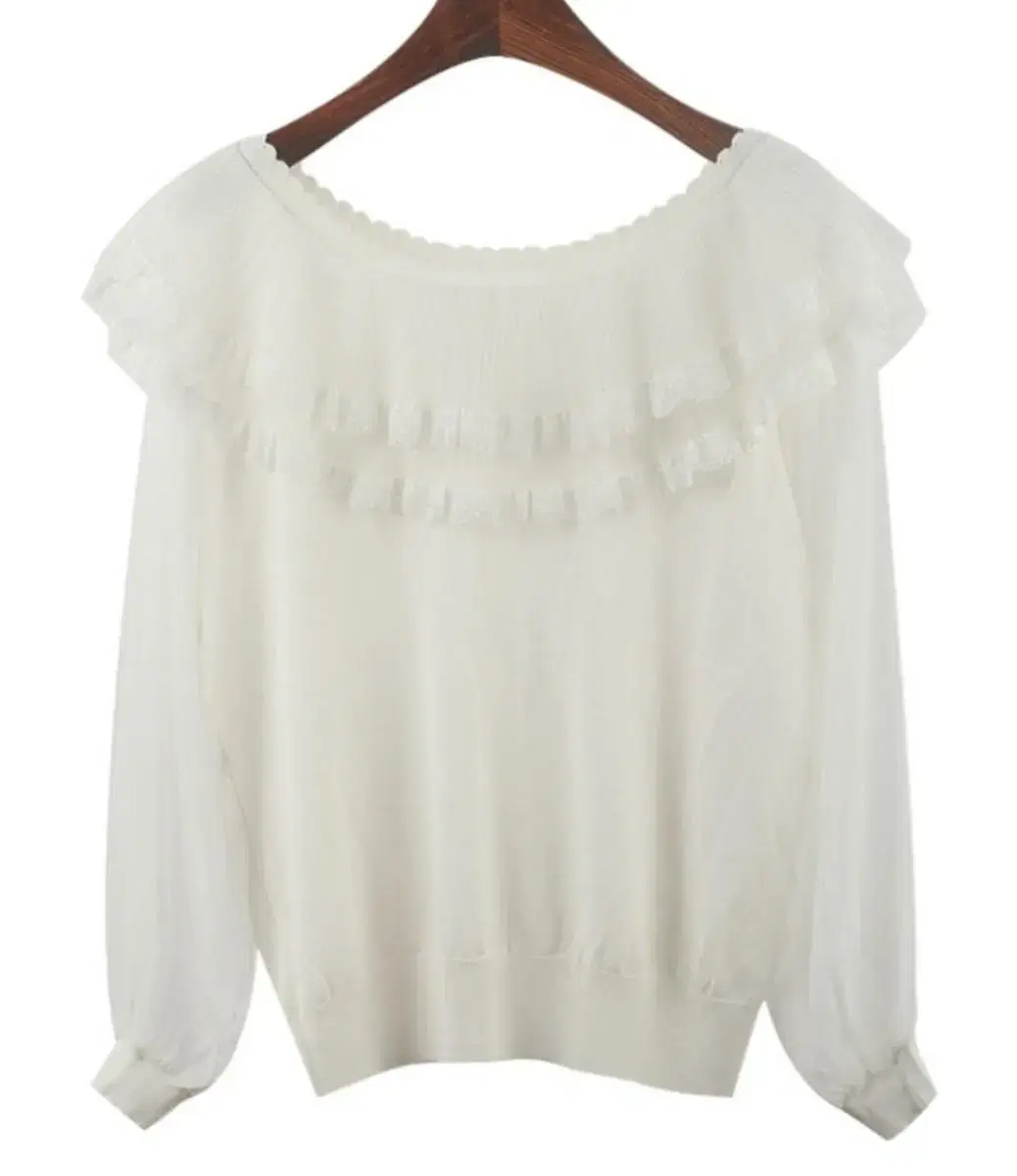 Layered ruffled see-through off-the-shoulder knit blouse (new)