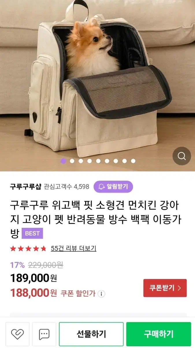 강아지 고양이 이동가방 위고백 핏