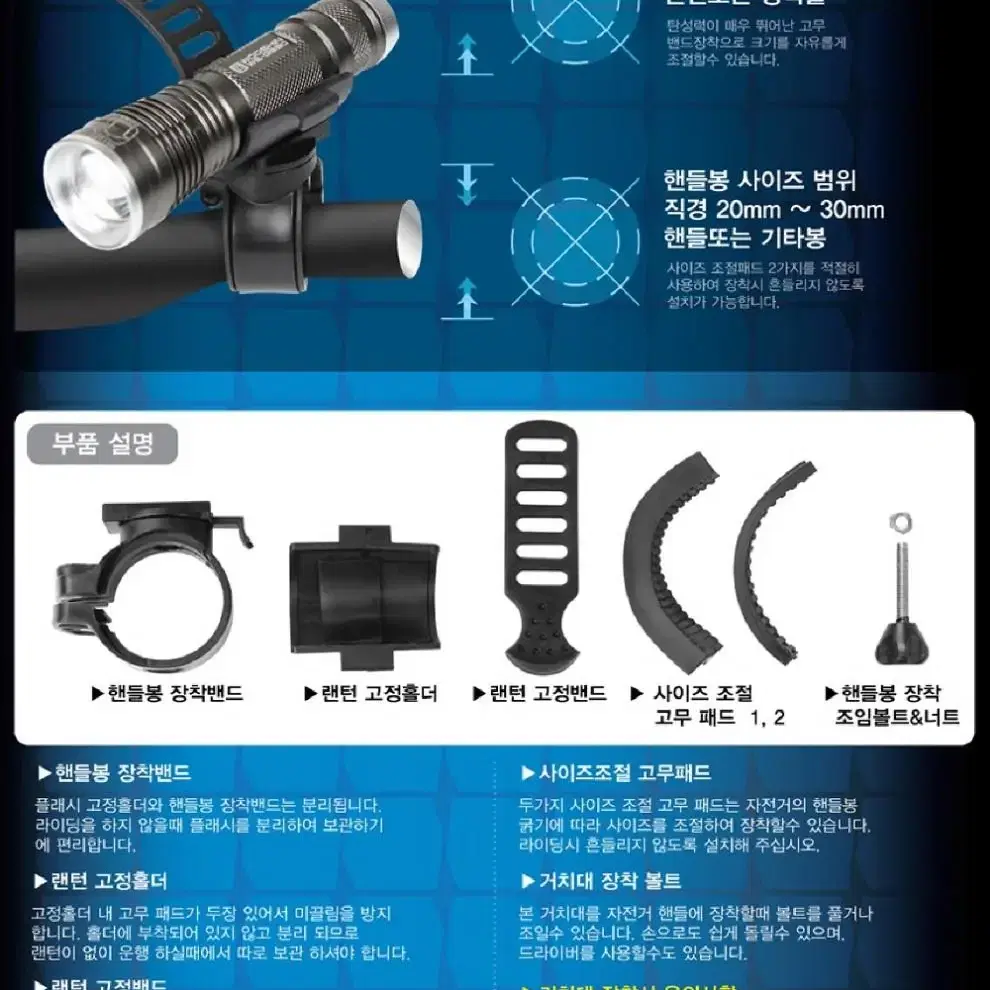 2개/ 회전 자전거 전동킥보드 라이트거치대/ BUQ005