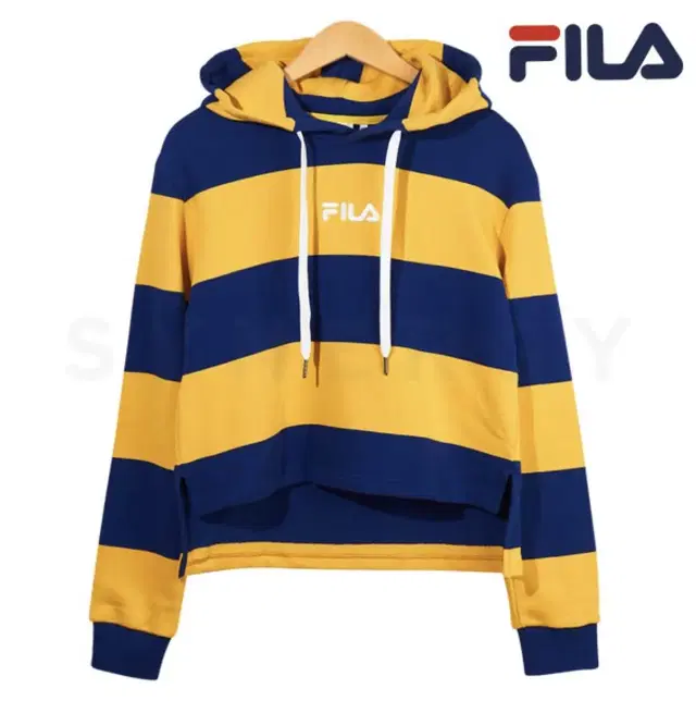 새제품) FILA 휠라 여성 스트라이프 후드 맨투맨 (노랑) small