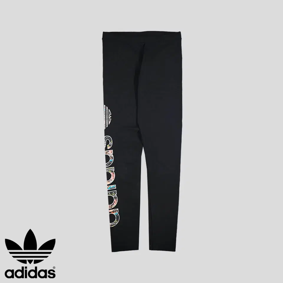 Adidas Pigment Black Flower Spellout Print Cotton Blend Tights Leggings