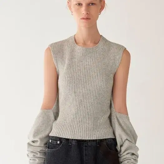 다이애그널 BOLERO LAYERED KNIT(light gray)