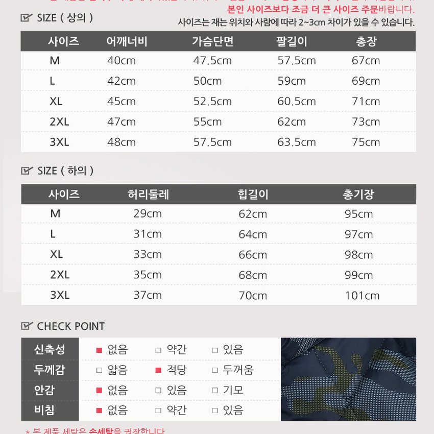 무료배송+2세트) 국산 깔깔이 패딩 작업복 군용 내피 방한 상의 솜바지