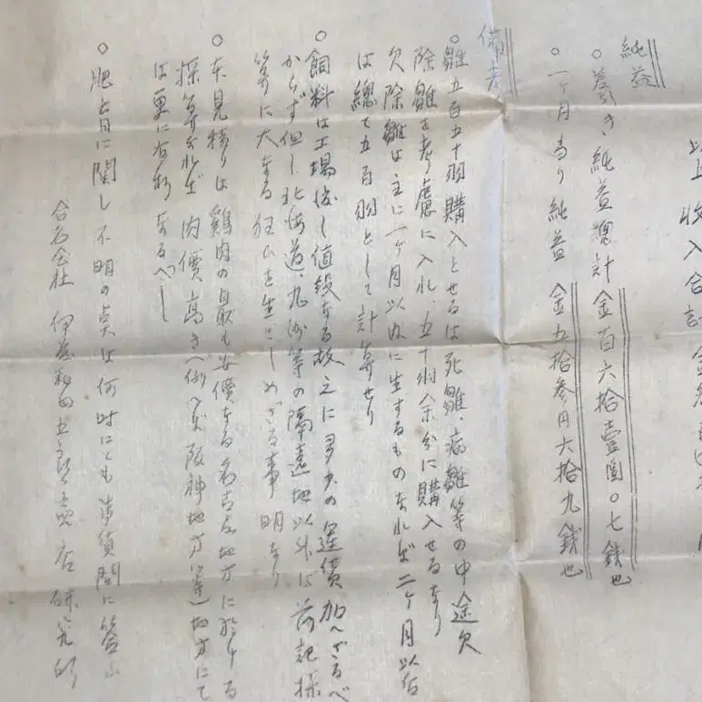 일본 1920년대 추정 양계장 순익지출수기자료