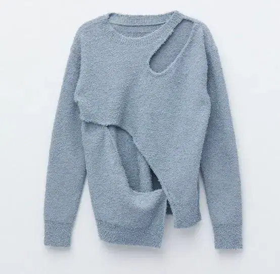 마뗑킴 HOLE UNBALANCE KNIT IN GREY