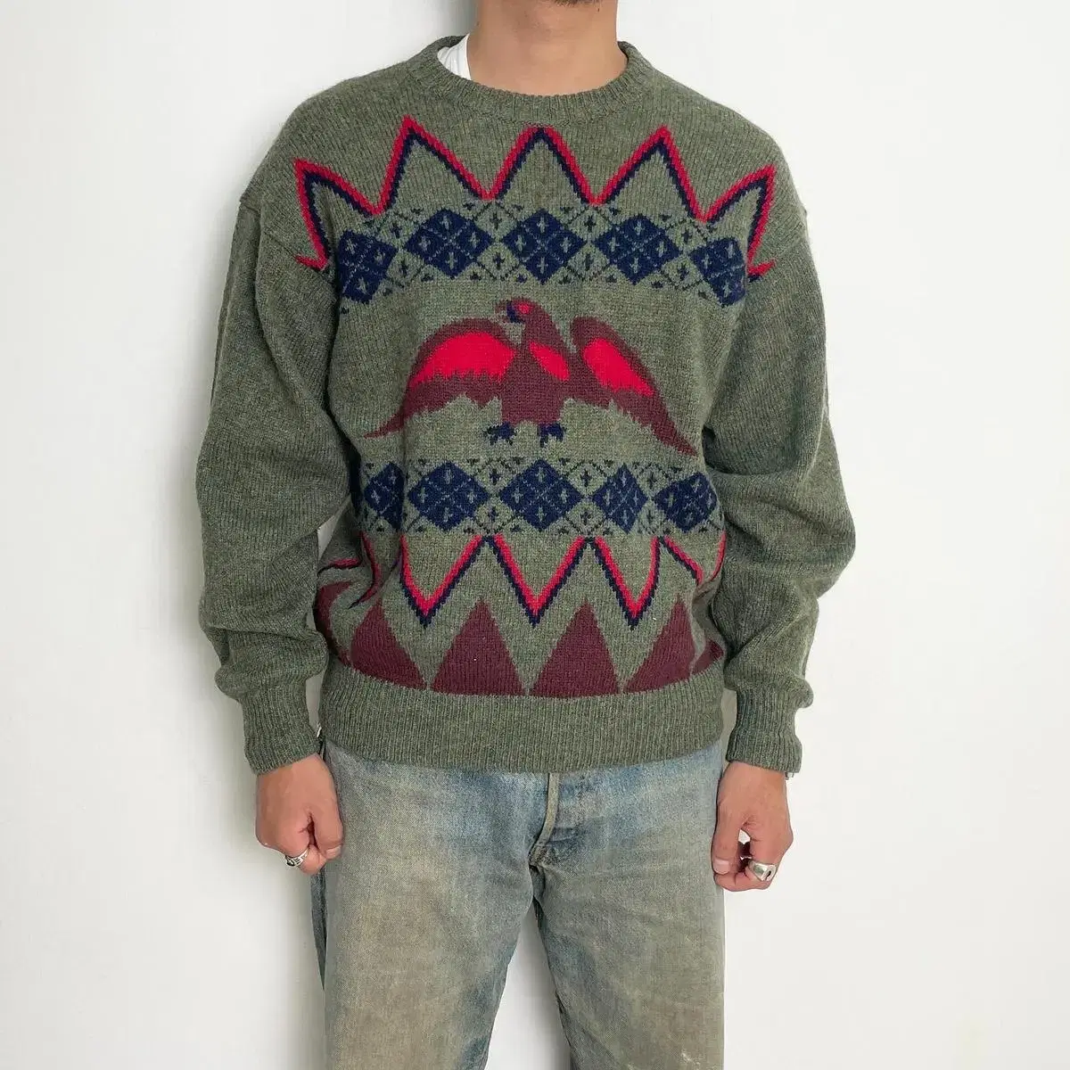 1990's native american bird pattern knit