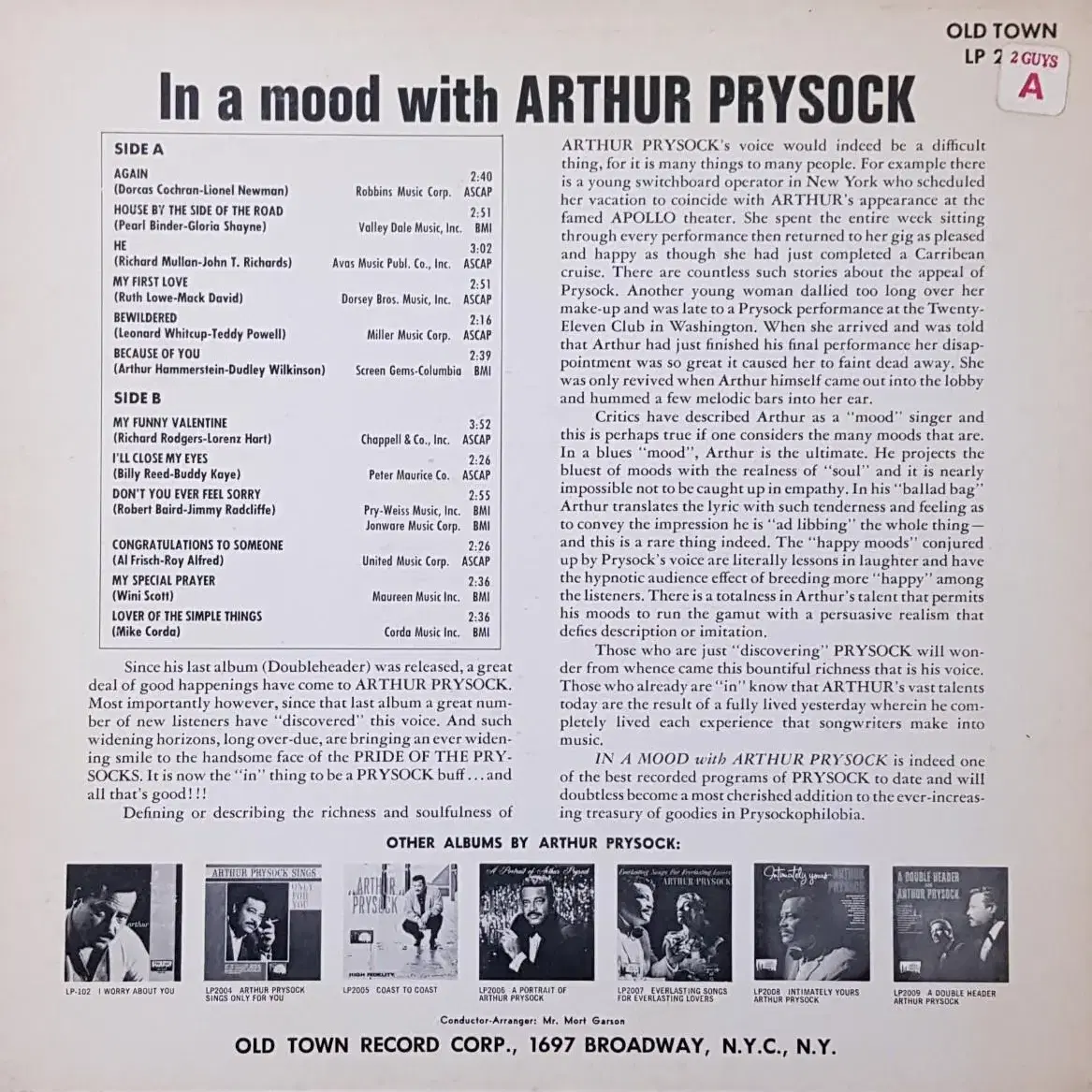 Jazz/미국원반/Arthur Prysock - in a mood LP