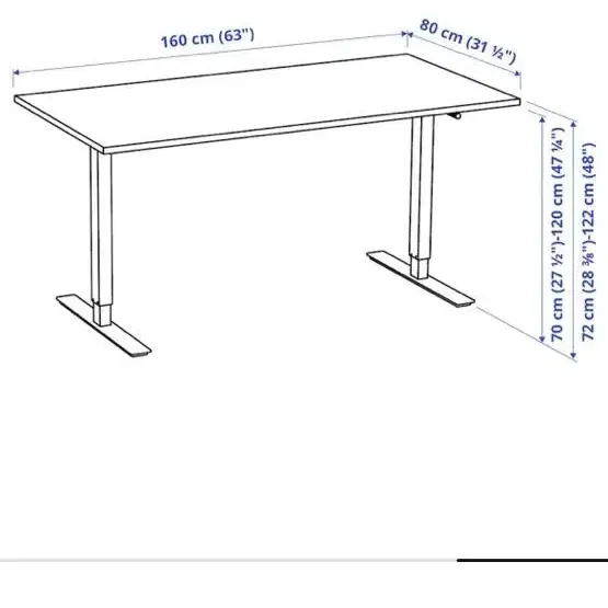 이케아 수동 높이조절 책상 테이블 화이트 1600*800
