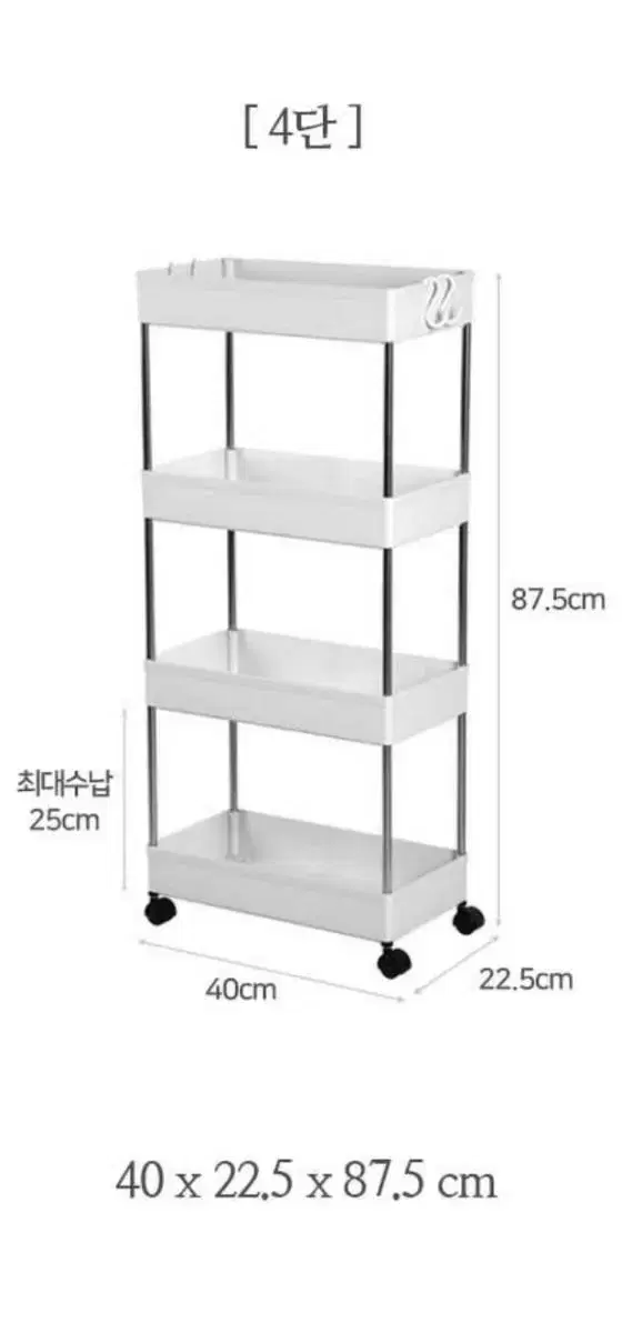 새상품 택포) 4단 트롤리 이동식선반 조립식
