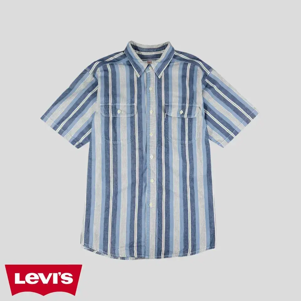 Levi's JP Bloo Tone White Stripe Two-Pocket White Tab Amecage Short-Sleeved Shirt