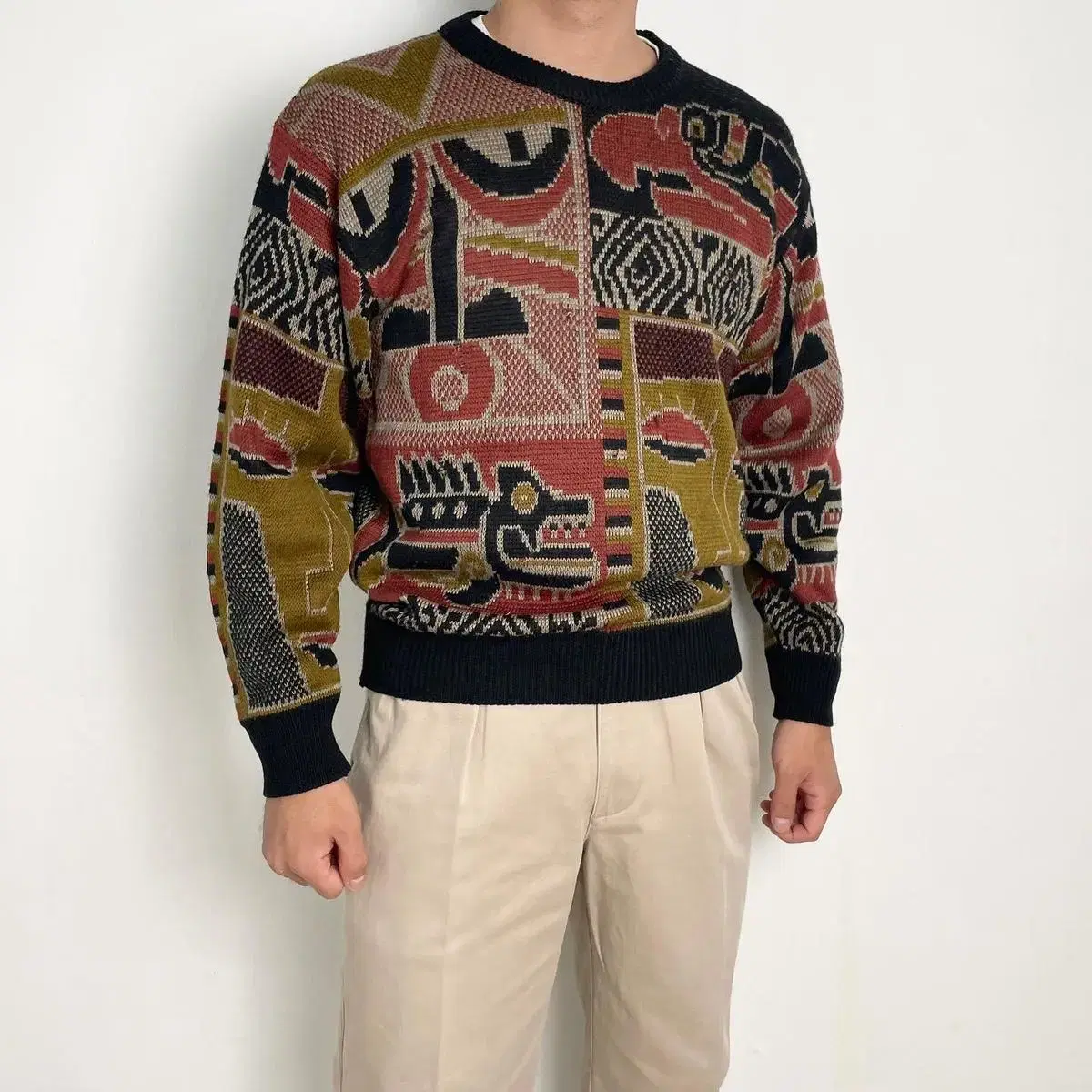 80s aztec animal pattern knit