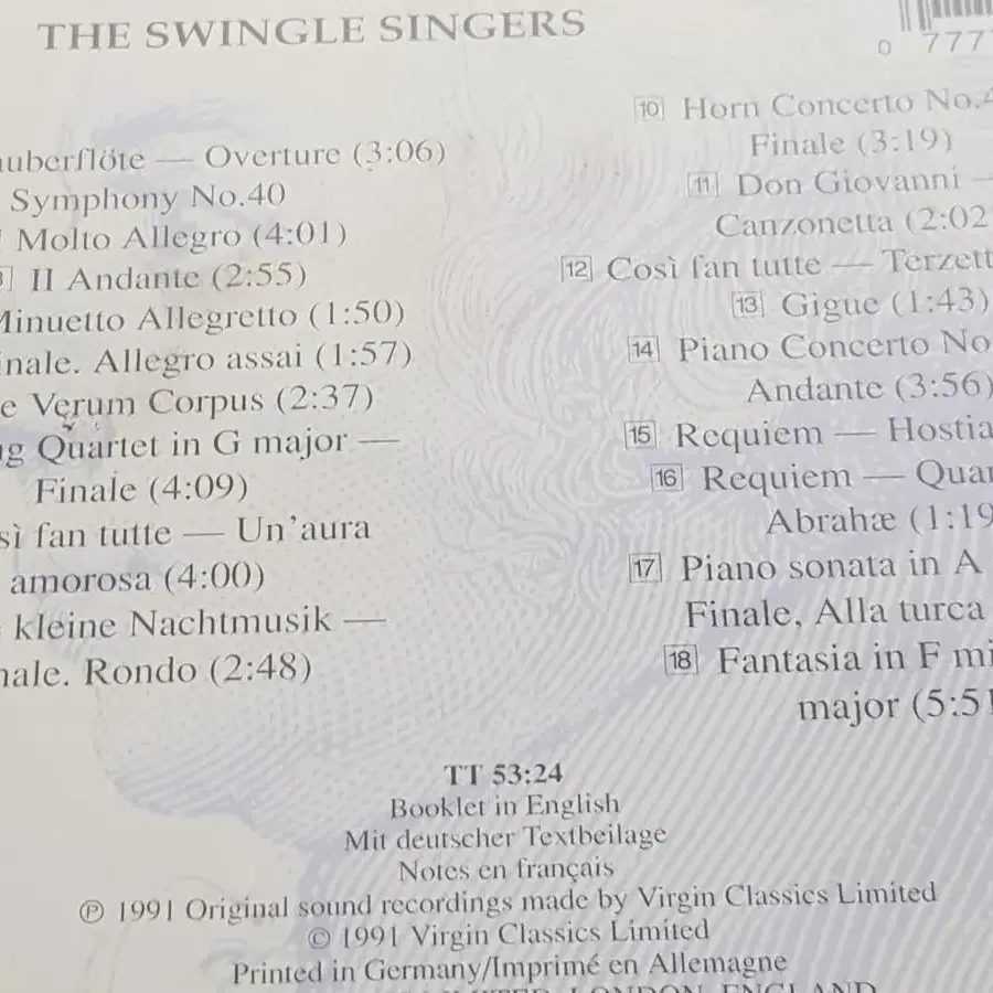 Swingle singers 아카펠라 모차르트 영국반 클래식 씨디 cd