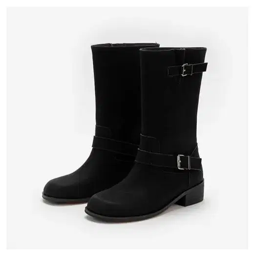 att - Buckle Middle Boots (black) 240