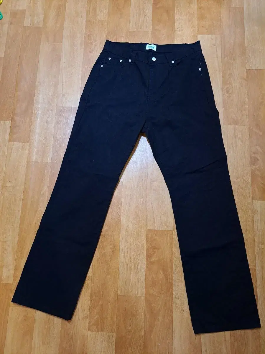 (Free Shipping)Bonded Wide Straight Fit Black Jeans(L)