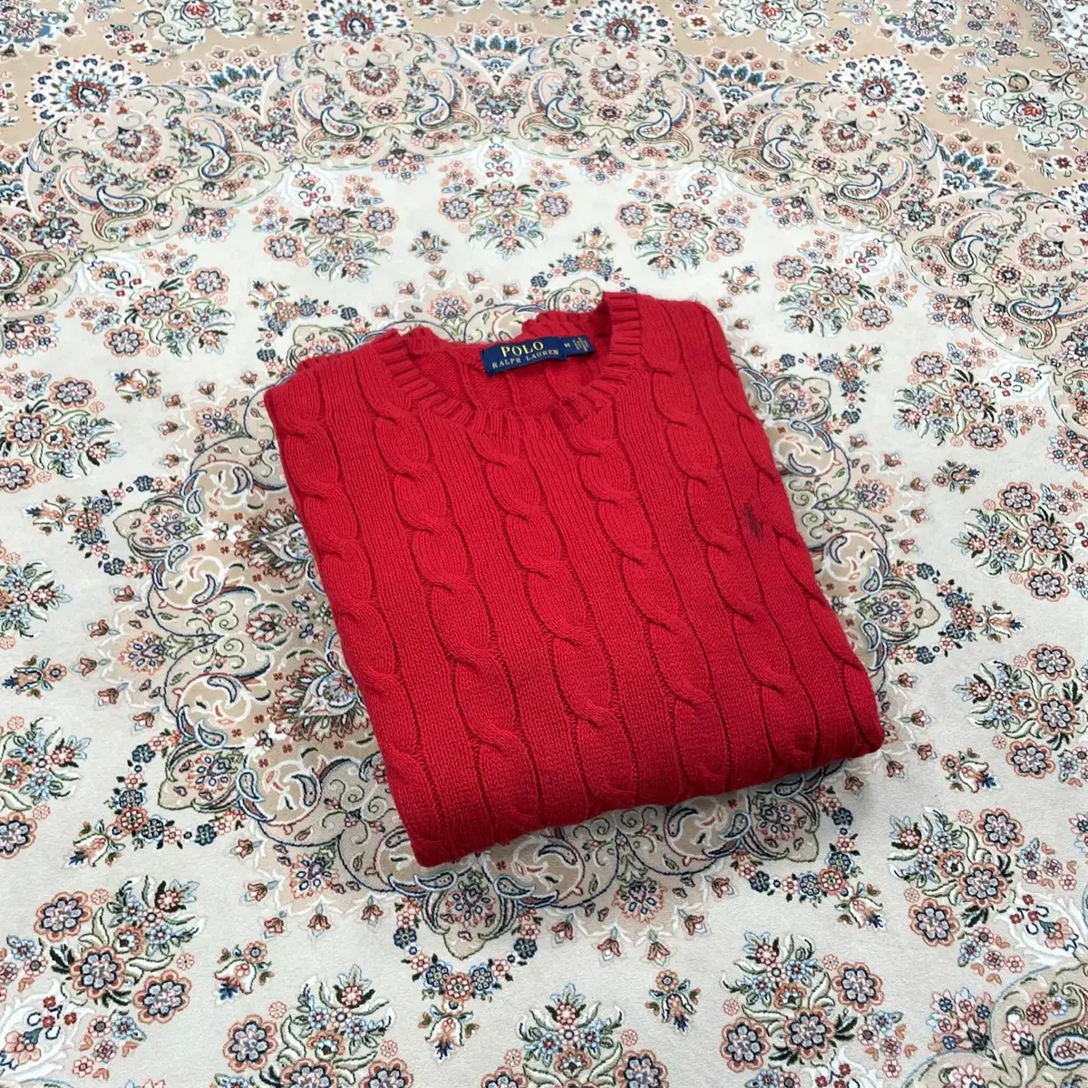 [A+, M] Polo Ralph Lauren Darkred Cotton Cable Cotton Cable Knit Sweater