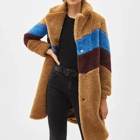 New Bershka XS 44-55 Fur Coat Pogli Long Fleece W-Coat-007